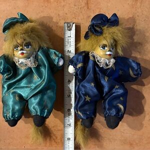 Vintage 1-Set of two individual dolls, Cat Clown collectible Dolls, Satin Outfit